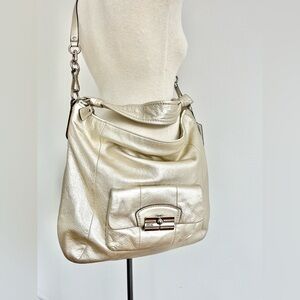 Coach Kristen Large Leather Hobo Bag Metallic Gold Shoulder Bag 14769 Purse